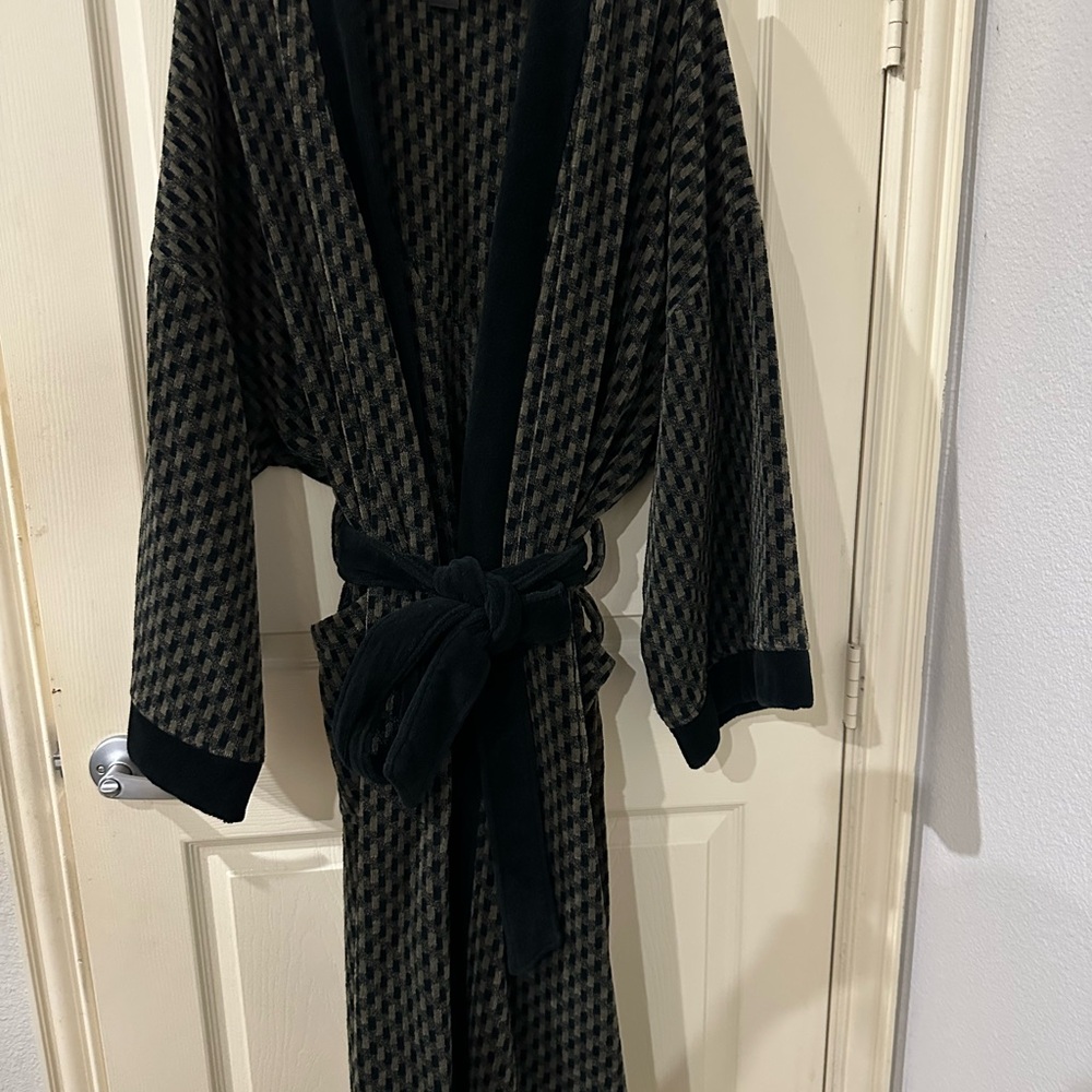State O Maine Black and Brown Checkered Heavy Warm Robe Sz 2/3XT 100% Cotton
